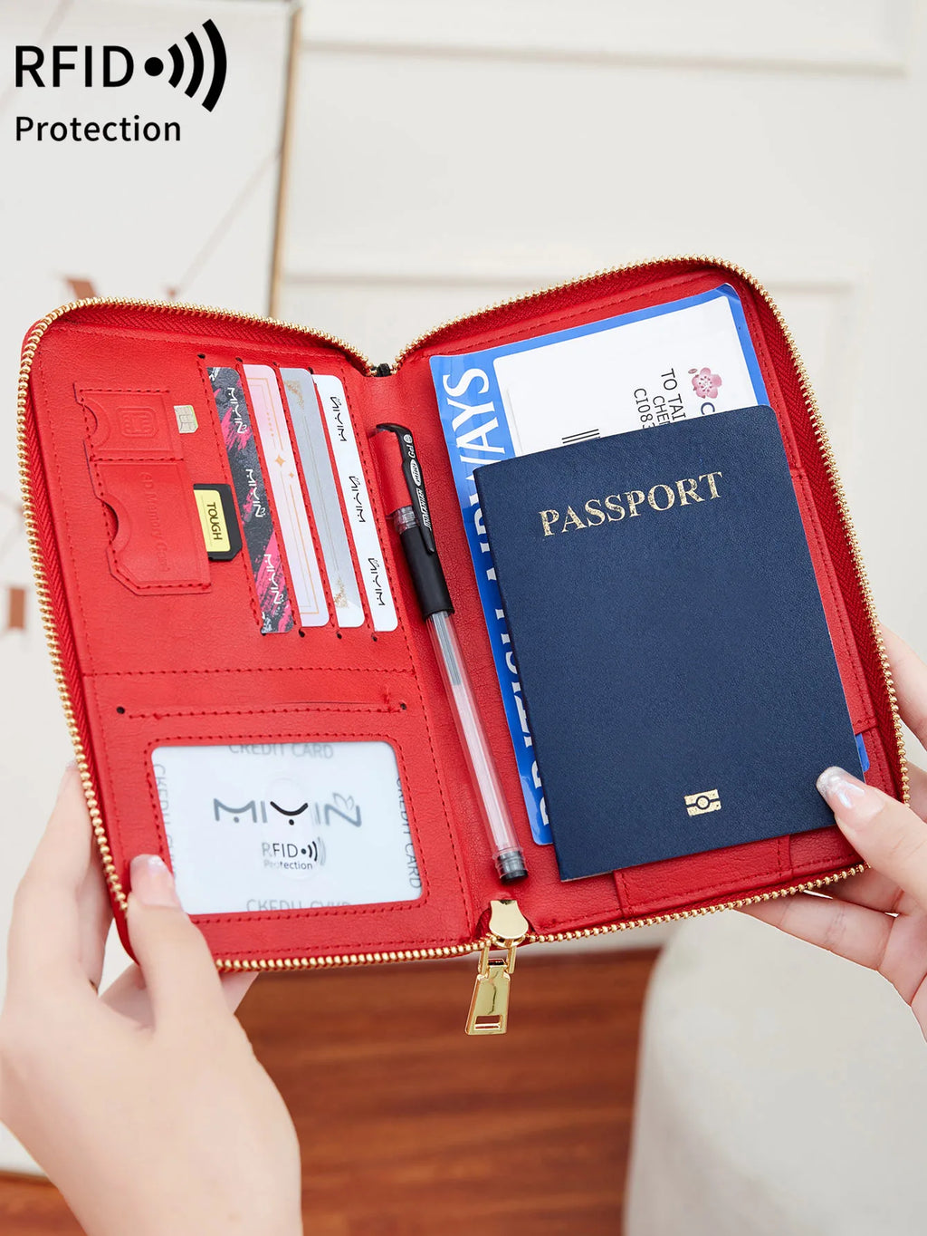 Fashionable RFID Passport Clip Front Pocket Multifunctional PU Leather Passport Cover Holder Passport Wallet Travel Accessories
